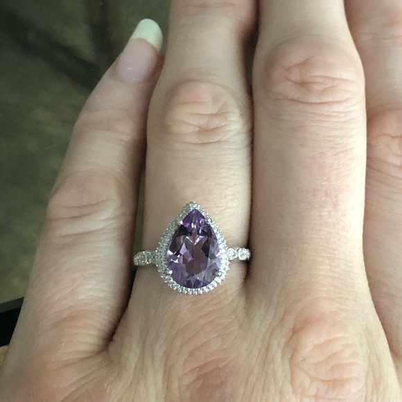 Genuine 3.45 Carat Amethyst & Diamond 925 Silver Ring Size 7.25 - Picture 4 of 7